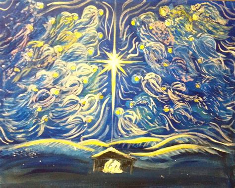 16x20 or 8x10 Christmas Eve Nativity Premium Fine Art Print Heavenly Host of Angels and Star ...