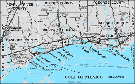 mississippi gulf coast | Map of Mississippi Gulf Coast Cities and Counties -- You may find it ...