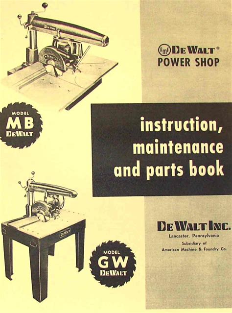 DEWALT MB & GW Radial Arm Saw Instructions & Parts Manual - Ozark Tool Manuals & Books