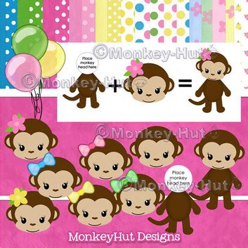 Girl Monkey Birthday Clip Art from MonkeyHut - Monkey-Hut Designs on Weebly.com