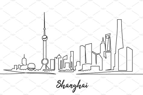 Shanghai architecture one line art | Custom-Designed Illustrations ...