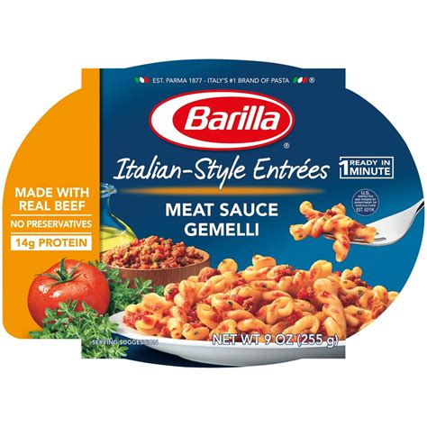 Barilla® Italian-Style Entrées Microwaveable bowls Gemelli Pasta with Meat Sauce 9 oz - Walmart ...