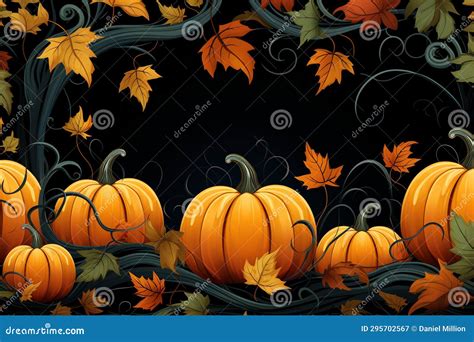 Pumpkin Vines and Leaves Vector Background Stock Illustration ...