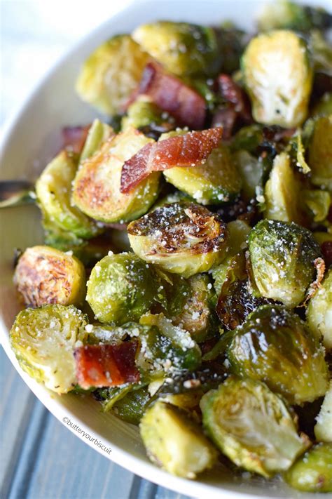 Parmesan Roasted Brussels Sprouts with Bacon - Butter Your Biscuit