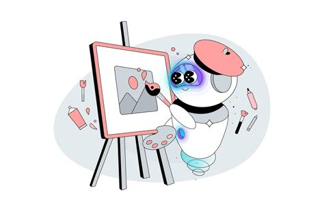 Artificial Intelligence Robot Artist Paints with Brush on Canvas. AI ...