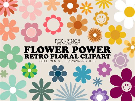 Flower Power Clipart SVG EPS PNG Retro Flower Vectors - Etsy Canada