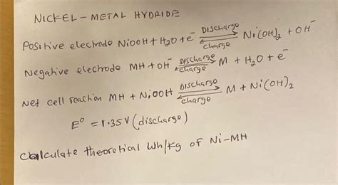 Solved NICKEL - METAL HYDRIDE Negative electrode MH+OH− | Chegg.com