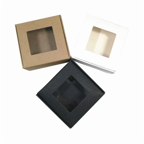 7.5x7.5x3cm 50Pcs Folding Paperboard Small Crafts Packing Box with Clear Window Plastic Kraft ...