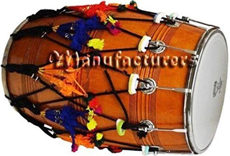 Dhol Drum by Sai Musicals, Mango Wood, Natural, Barrel Shaped, Padded Bag, Beaters, Nylon ...