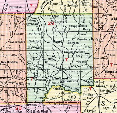 Dale County, Alabama, Map, 1911, Ozark, Midland City, Daleville