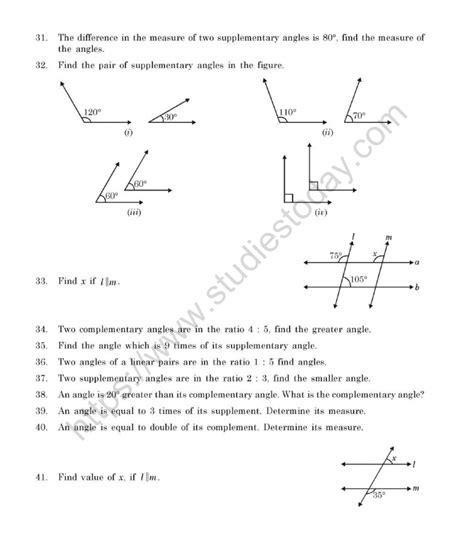 CBSE Class 7 Mental Maths Lines And Angles Worksheet - Angleworksheets.com