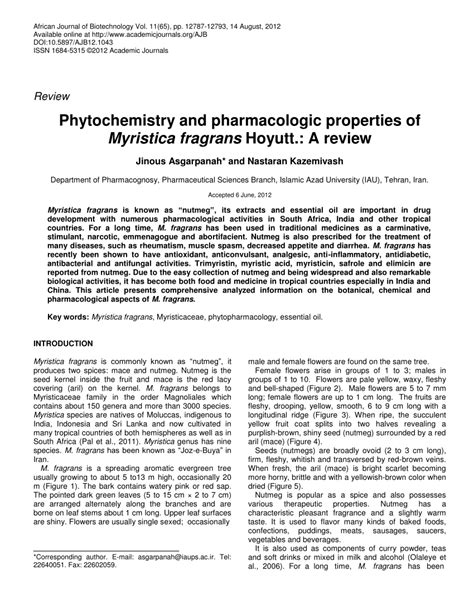 (PDF) Phytochemistry and pharmacologic properties of Myristica fragrans Hoyutt.: A review