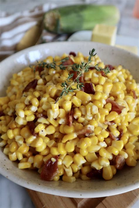 Easy Creamed Corn with Bacon - Honest Darling