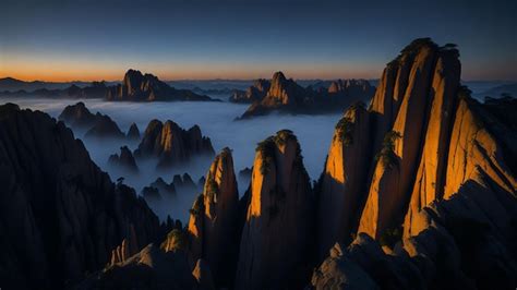 Premium AI Image | Sunrise over the clouds in Huangshan National Park China