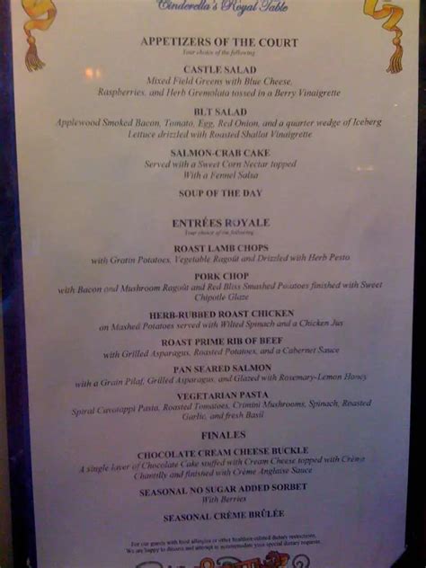 Cinderella's Royal Table Menu - Urbanspoon/Zomato