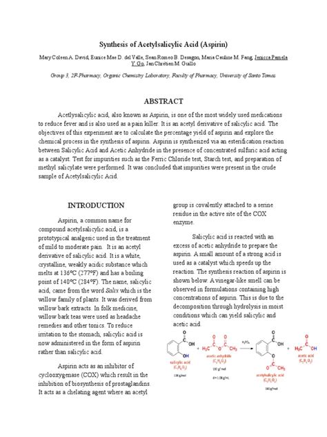 Synthesis of Acetylsalicylic Acid | Aspirin | Acetic Acid