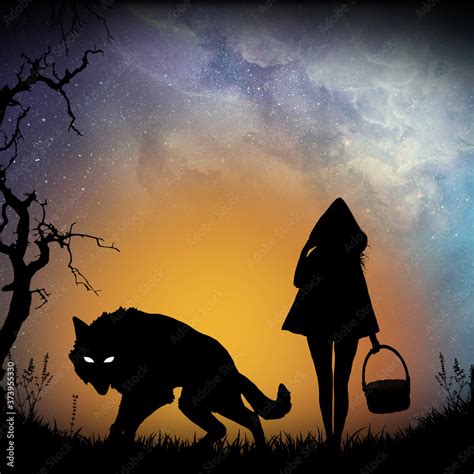 Little Red Riding Hood and Big Bad Wolf silhouette art Stock ...