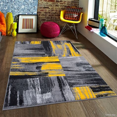 Allstar Yellow Exclusive Modern Brush Streak Design Rug (5' X 6' 11), Size 5' x 7' (Olefin ...