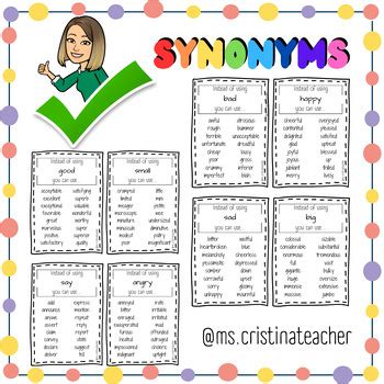 Synonyms posters by Teacher Cristina | TPT