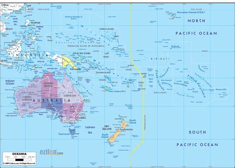 Map of Oceania with Australia and Countries - Ezilon Maps