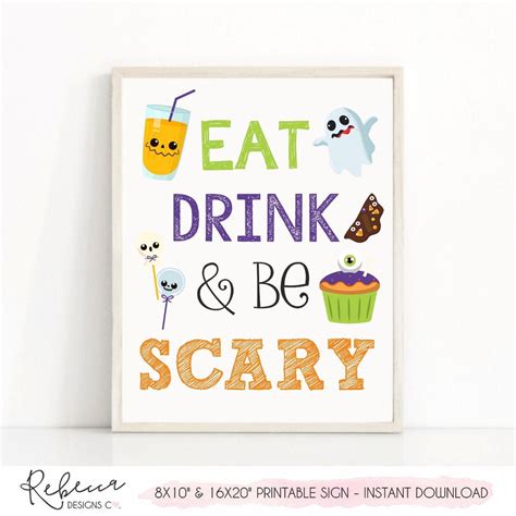 Eat Drink and Be Scary Sign Halloween Sign Printable Halloween - Etsy