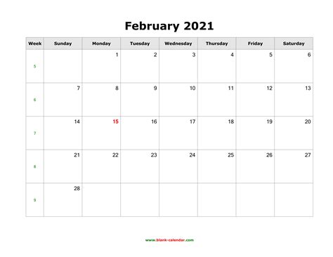 Download February 2021 Blank Calendar (horizontal)