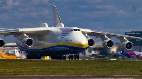 Antonov AN-225 Mriya | Low Pass, Landing, Taxiing, Opening Cargo Door and Departure | 4K Upscale ...