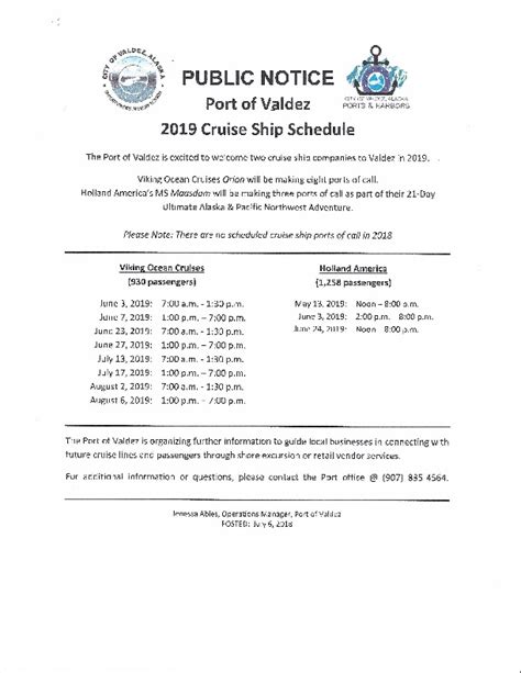 Valdez Cruise Ship Schedule