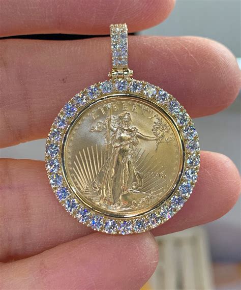 Diamond Gold Coin Pendant Gold Coin Medallion Necklace Mens - Etsy