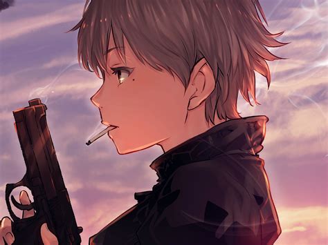 Download Cigarette Pistol Anime Original HD Wallpaper by 中西 達哉