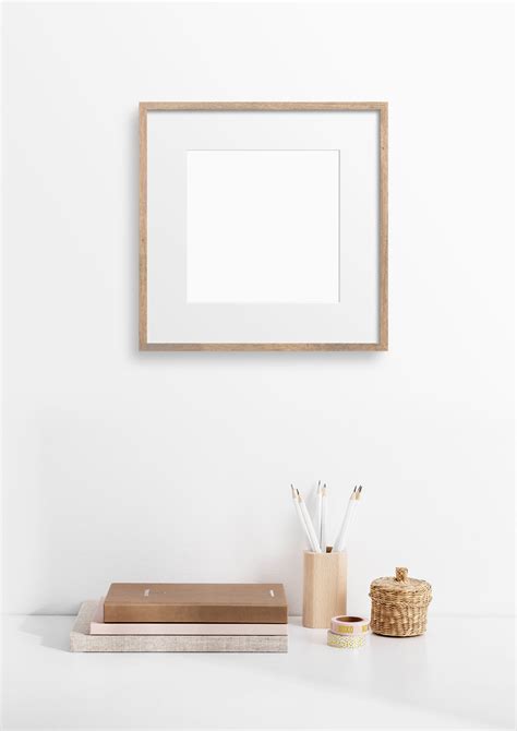 Frame Mockup #338, Oak Wood Square Photo Frame Mockup, Styled Thin Frame Mock Up, Square Wall ...