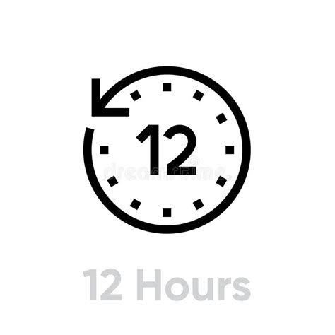 12 Hours Icon. Flat Vector Illustration in Black on White Background. Editable Line. Stock ...