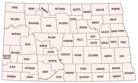 Map of North Dakota Counties