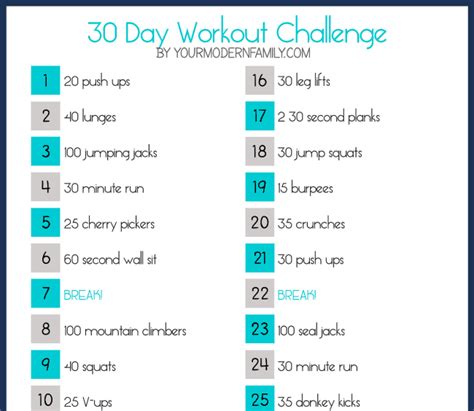 30 day slim down fitness challenge - Your Modern Family