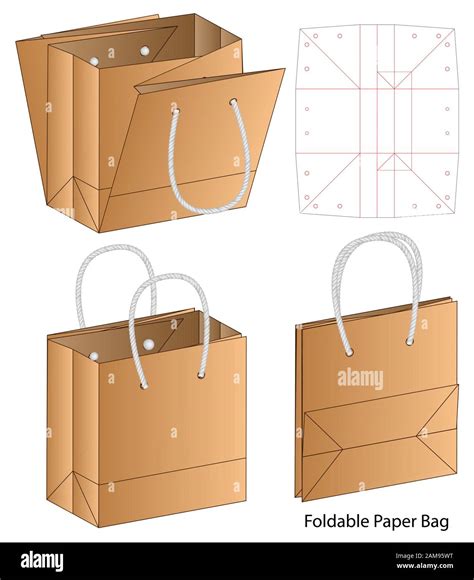 Paper Bag packaging die cut template design. 3d mock-up Stock Vector ...