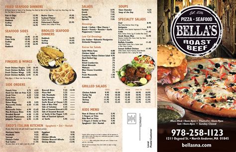 Bella's Roast Beef menu in North Andover, Massachusetts