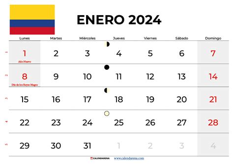 Calendario Enero 2024 Colombia Para Imprimir