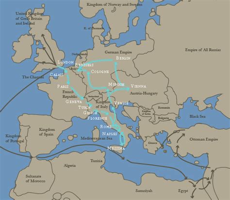 Three roadmap of the Grand Tour from the late 17th to the 19th century ...