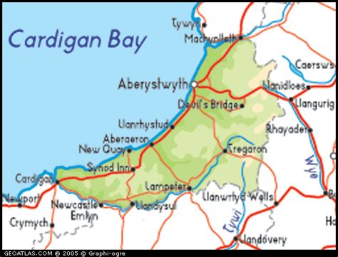 Map of Wales, Ceredigion, UK Atlas