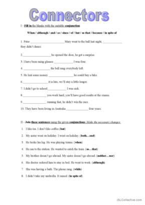 102 Connectors English ESL worksheets pdf & doc