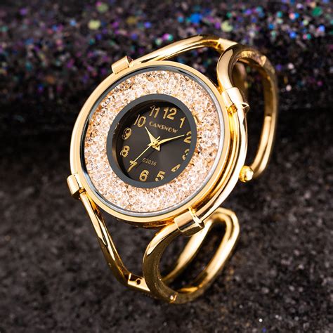 Women Gold Watch Fashion Elegant Crystal Quartz Bangle Watch | Shopee ...