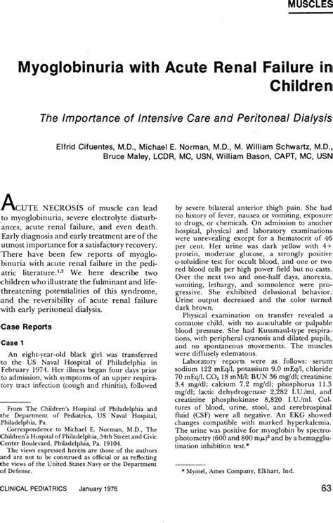 Myoglobinuria with Acute Renal Failure in Children: The Importance of ...