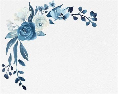 Navy Blue and White Floral Bouquetsblue Flowers Watercolor - Etsy | Floral border design, Blue ...