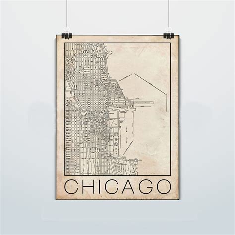 Chicago Map Street Map Vintage Print Poster Blue Blueprint Grunge - Etsy