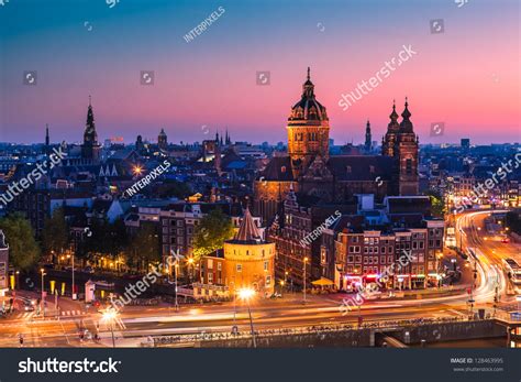 Amsterdam Skyline Shortly After Sunset Netherlands Stock Photo ...