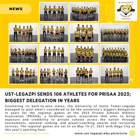 UST-LEGAZPI SENDS 106 ATHLETES FOR PRISAA 2023; BIGGEST DELEGATION IN YEARS - University of ...