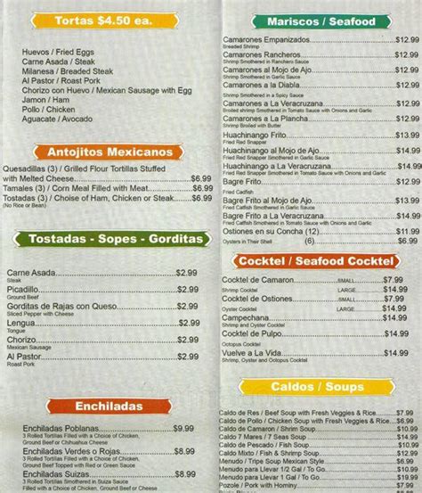 Menu at La Carreta restaurant, Franklin Park, Grand Ave #2550