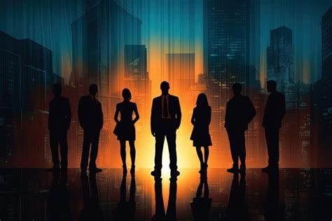 Premium AI Image | Silhouettes of business people standing in front of the city background