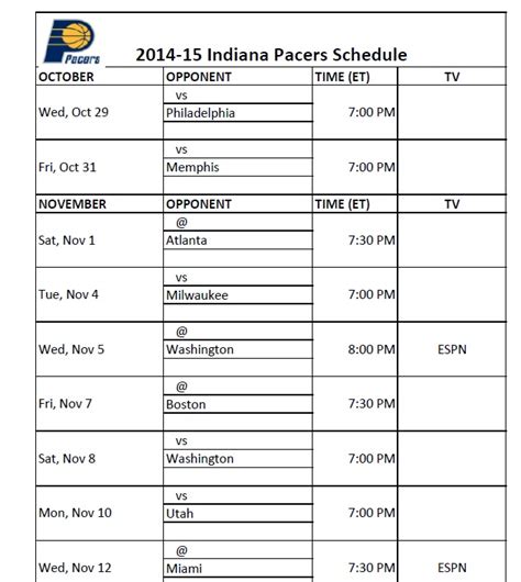 Indiana Pacers PrinterFriendly | Printable Schedule