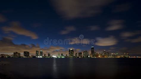 Miami city night skyline stock image. Image of coastline - 14409641